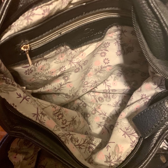 Chenson Black 3 Section Purse Pretty Floral Lining - Picture 5 of 7